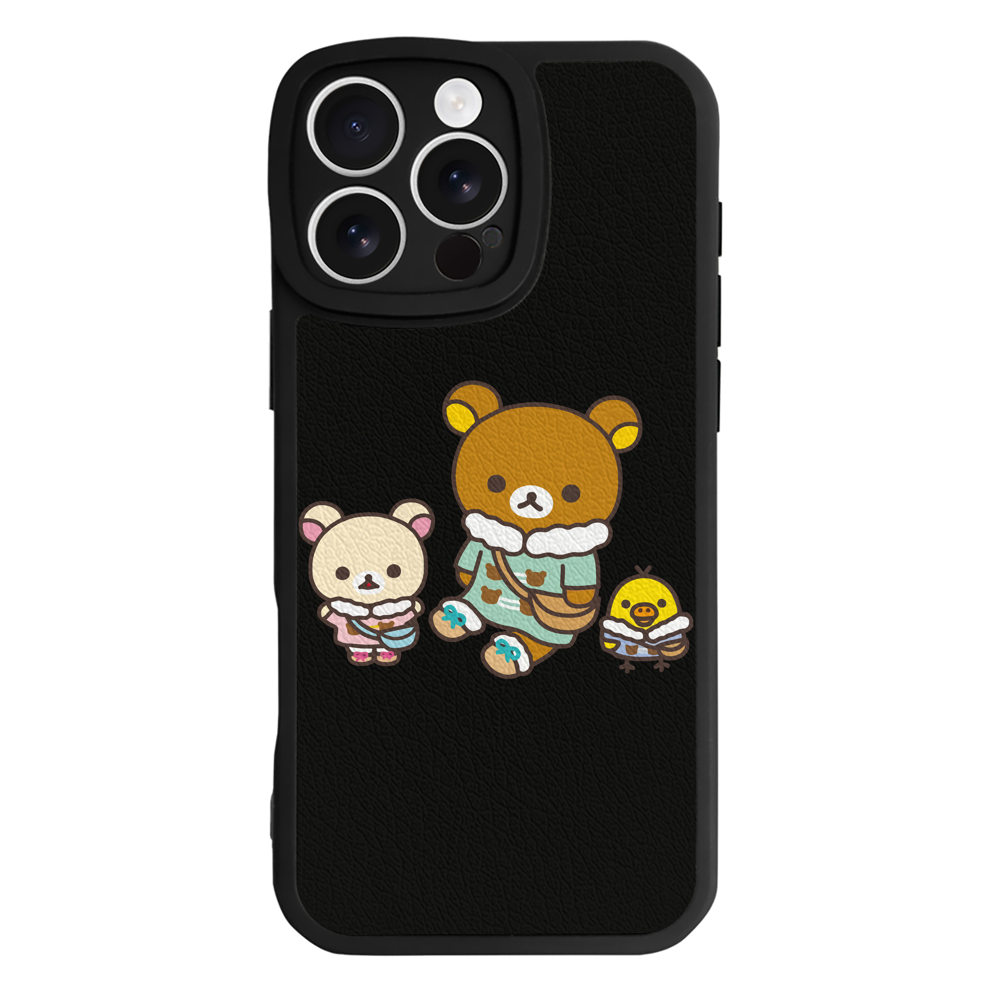 （画像用） リラックマ リラックマ キイロイトリ Rilakkuma Korilakkuma Kiiroitori 【iPhone 16シリーズ対応】シリコンスマホケース（レザー調） 材質：シリコン